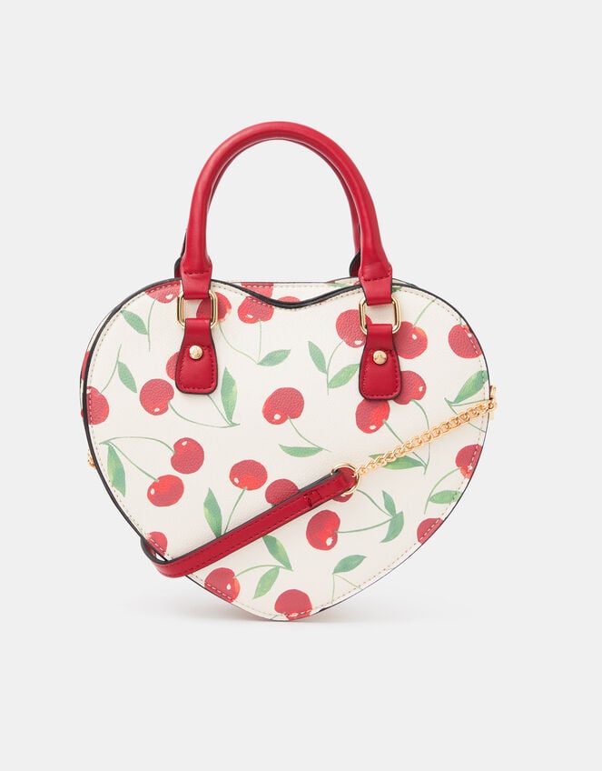 Cherry Print Heart Crossbody Bag, , large