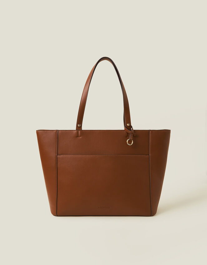 Smooth Faux Leather Tote Bag, Tan (TAN), large