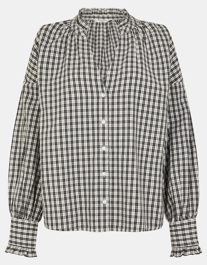 Check Print Blouse, Black (BLACK WHITE), large