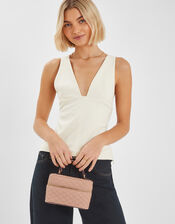 Quilted Top Handle Cross-Body Bag, Nude (NUDE), large