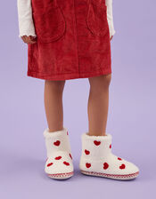 Girls Heart Print Slipper Boots, Natural (NATURAL), large