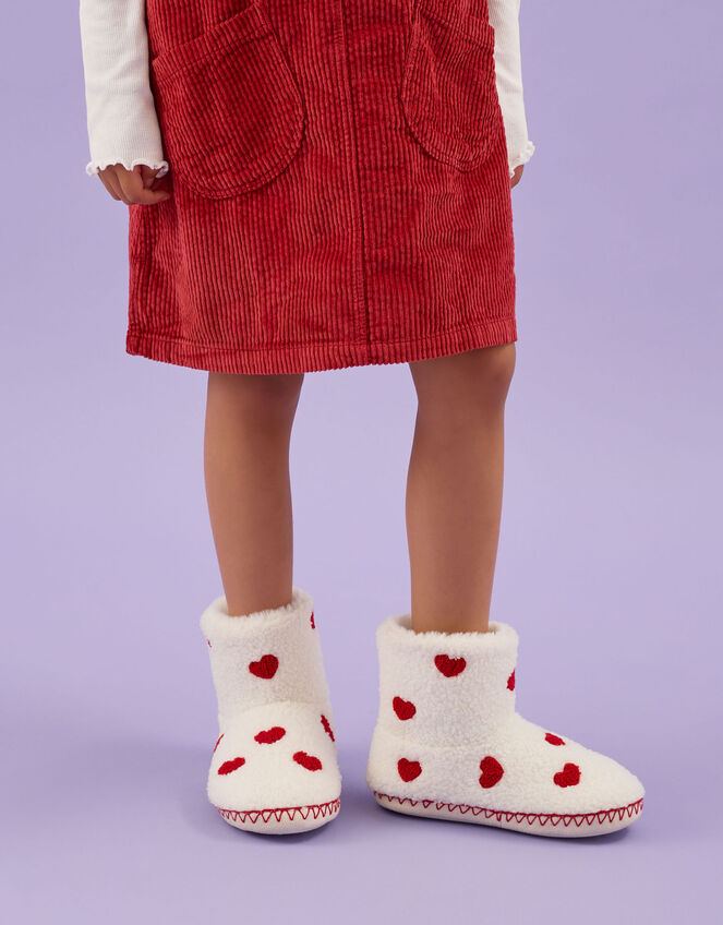 Girls Heart Print Slipper Boots, Natural (NATURAL), large