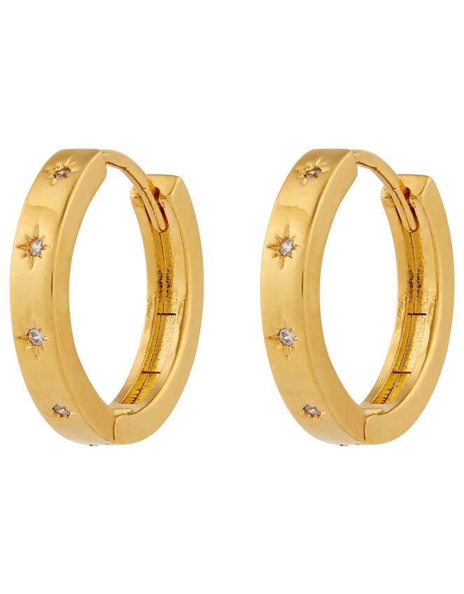 Gold-Plated Sparkle Star Chunky Hoops, , large