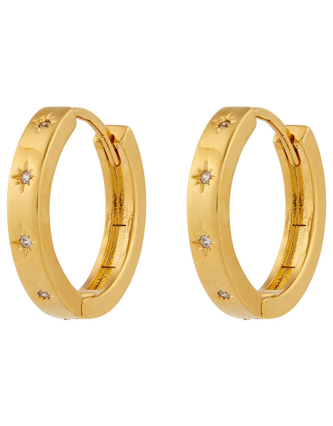 Gold-Plated Sparkle Star Chunky Hoops, , large