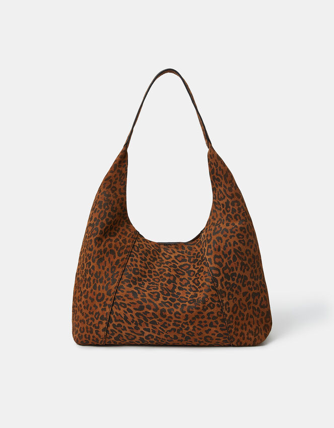 Leopard Print Suede Shoulder Bag, , large