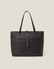 Large Faux Leather Tote Bag, Black (BLACK), large