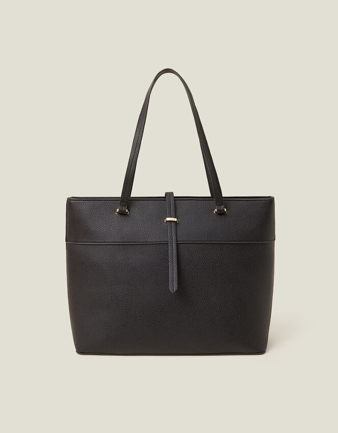 Large Faux Leather Tote Bag, Black (BLACK), large