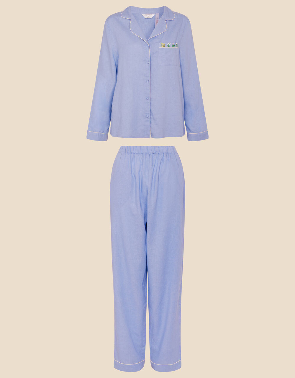 Embroidered Pyjama Set in Linen Blend, Blue (BLUE), large