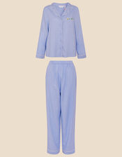 Embroidered Pyjama Set in Linen Blend, Blue (BLUE), large