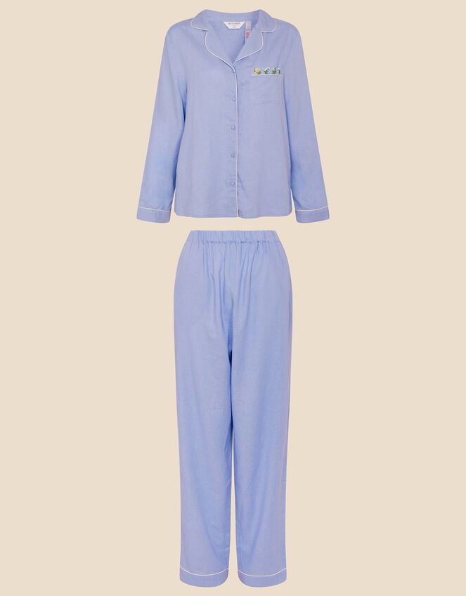 Embroidered Pyjama Set in Linen Blend, Blue (BLUE), large