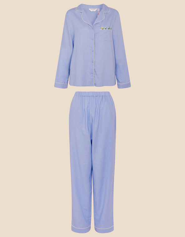 Embroidered Pyjama Set in Linen Blend Blue, Blue (BLUE), large