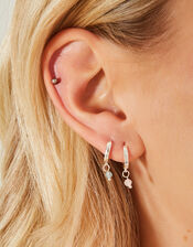 2-Pack Sterling Silver-Plated Stone Hoop Earrings, Silver (ST SILVER), large