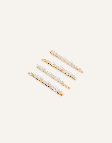 Pearl and Bead Hair Slides 4 Pack, , large