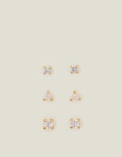 3-Pack 14ct Gold-Plated Spakle Shape Stud Earrings, , large