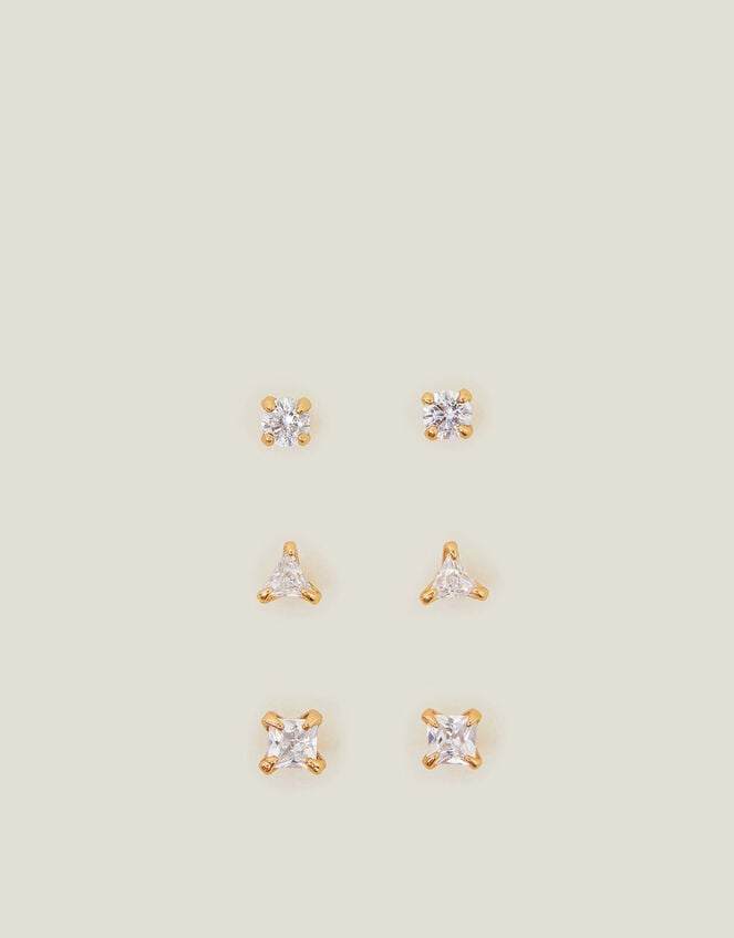 3-Pack 14ct Gold-Plated Spakle Shape Stud Earrings, , large