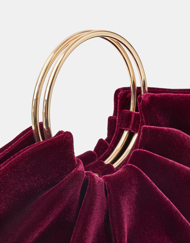 Ruched Ring Velvet Handheld Bag, , large