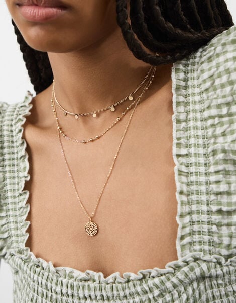 Filigree Coin Pendant Layered Necklace, , large