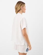 Shell Embroidered Patchwork Shirt, Ivory (IVORY), large