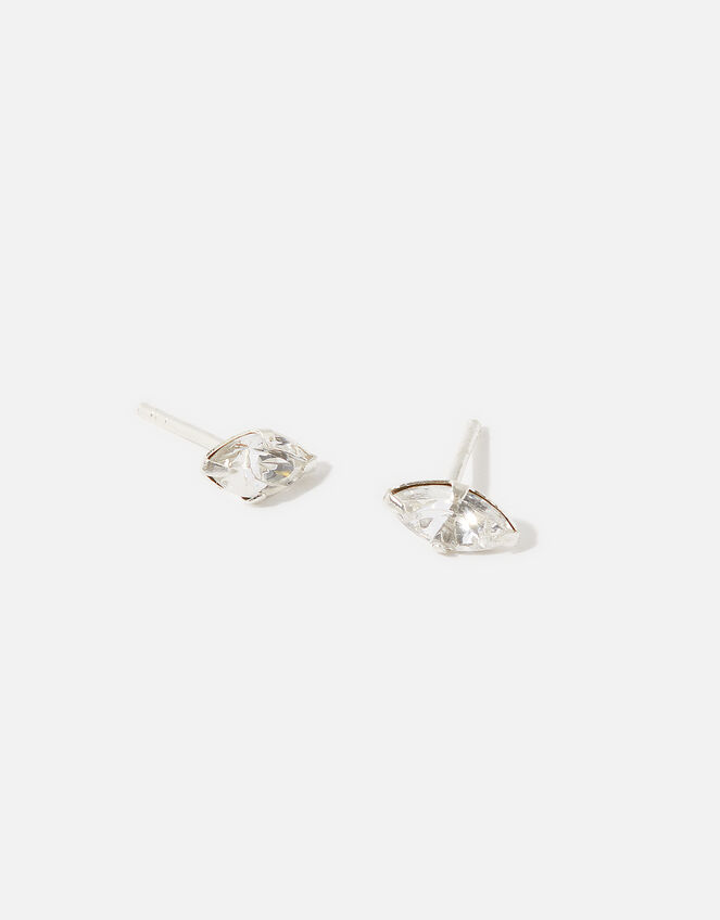 Sterling Silver Sparkly Marquise Studs, , large