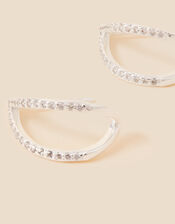 Sterling Silver Sparkle Double V-Shape Hoops, , large