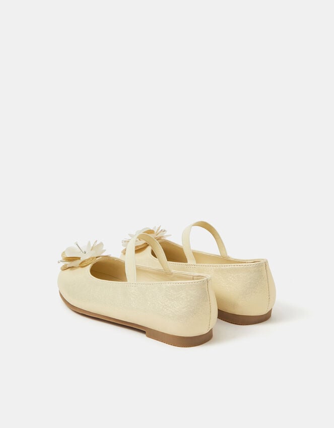 Girls Appliqué Flower Ballet Flats, Gold (GOLD), large