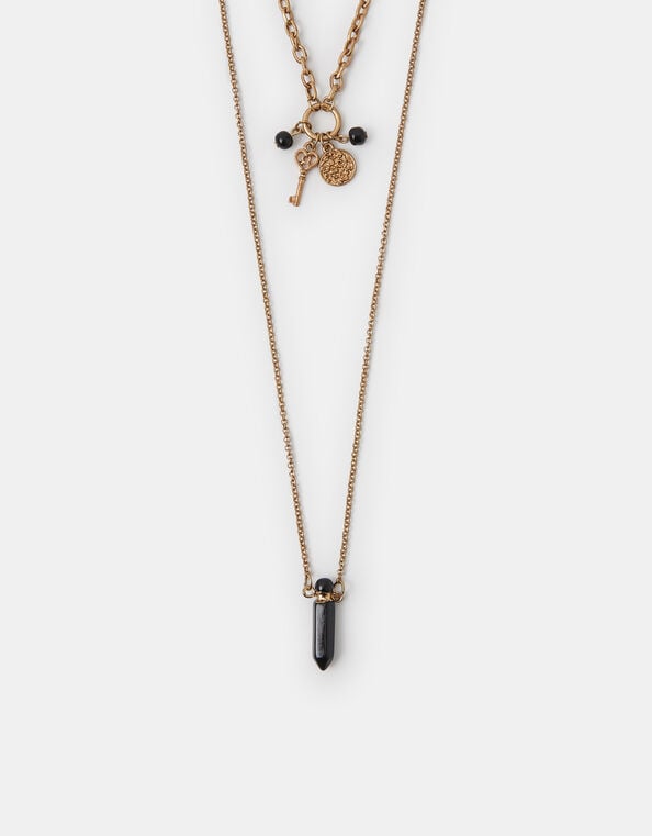 Layered Key Charm Necklace, , large