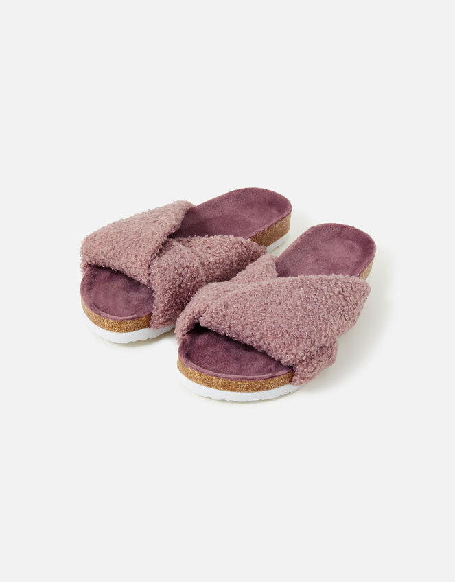 Borg Twist Footbed Slippers, Mink (MINK), large