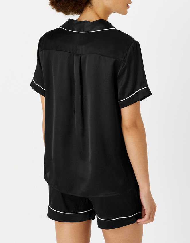 Satin Button Down Pyjama Set, Black (BLACK), large