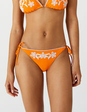 Embroidered Tie Side Bikini Bottoms, Orange (ORANGE), large