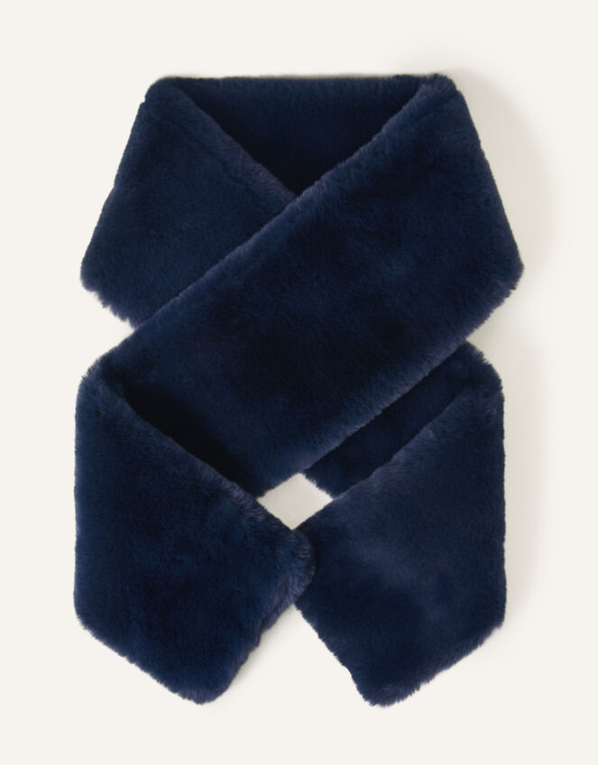 Faux Fur Stole, Blue (NAVY), large