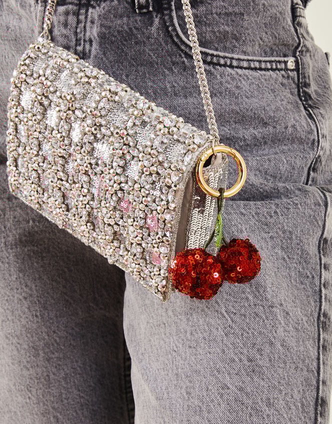 Sequin Cherry Bag Charm Keyring, , large