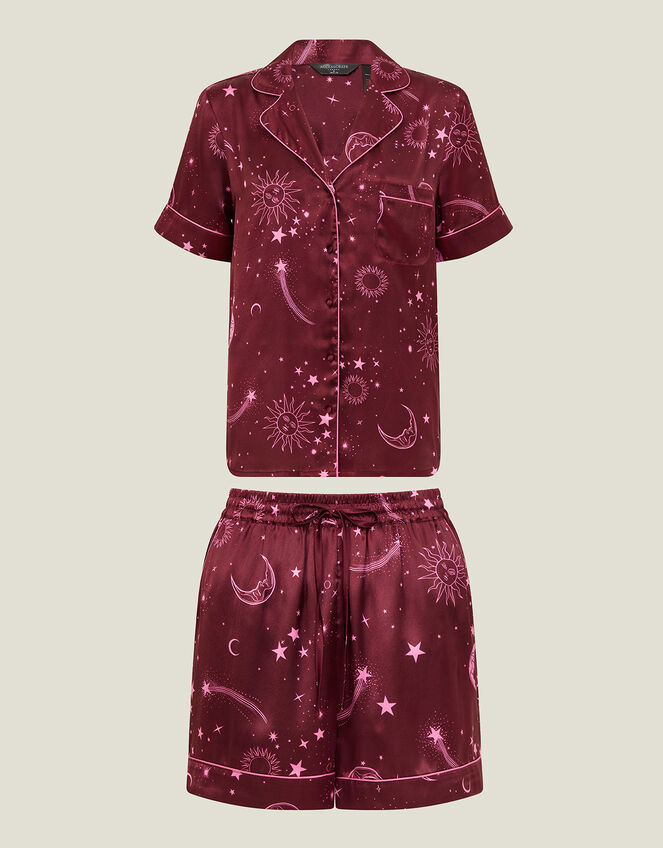 Celestial Satin Short Pyjama Set, Red (BURGUNDY), large