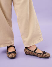 Girls Animal Print Ballerina Flats, Leopard (LEOPARD), large