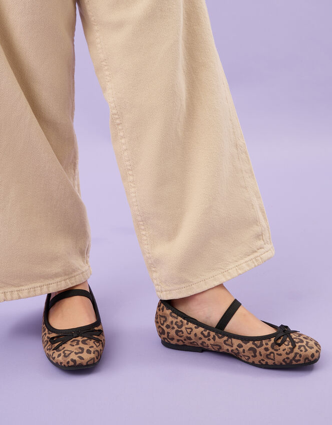 Girls Animal Print Ballerina Flats, Leopard (LEOPARD), large