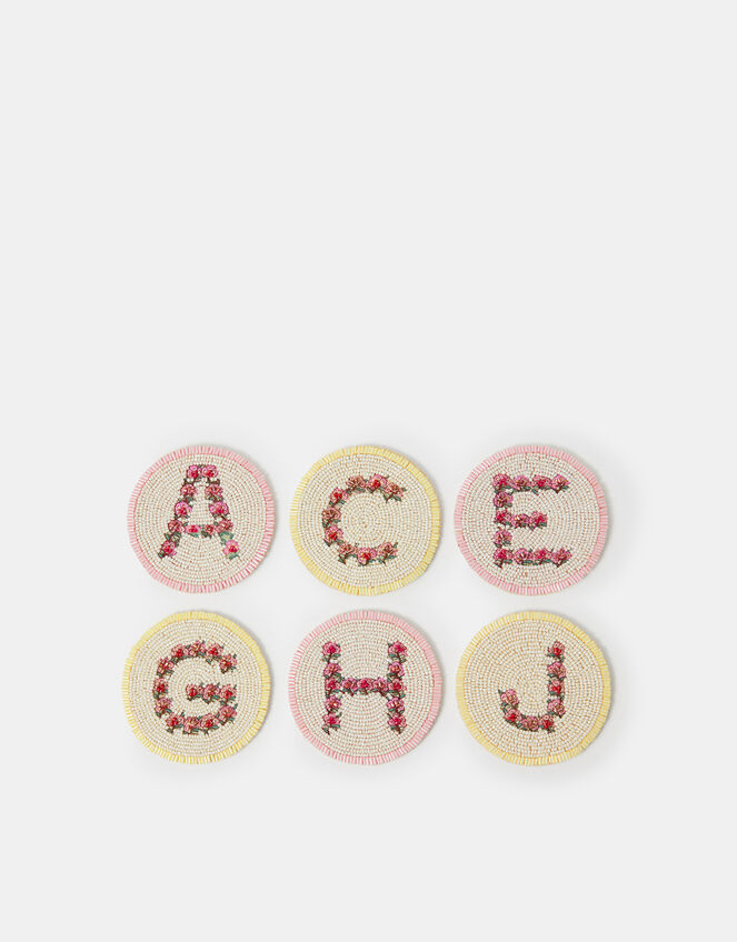 Beaded Floral Initial Coaster, Multi (PASTEL MULTI), large