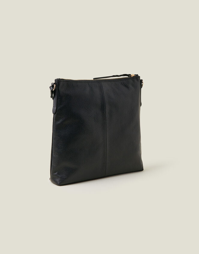Leather Large Messenger Bag, Black (BLACK), large