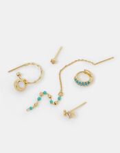 5-Pack 14ct Gold-Plated Blue Stone Stud & Hoop Earrings, , large