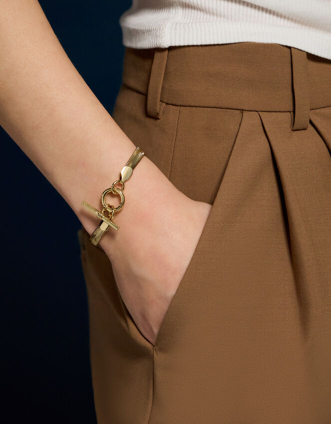 14ct Gold-Plated Snake Chain T-Bar Bracelet, , large