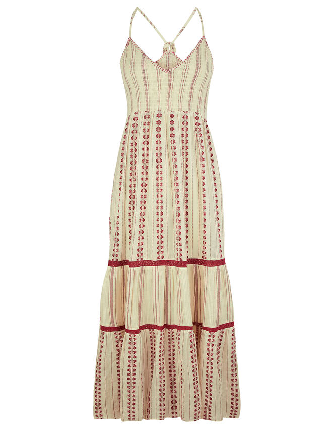Burgundy Print Tiered Maxi Dress, Red (BURGUNDY), large