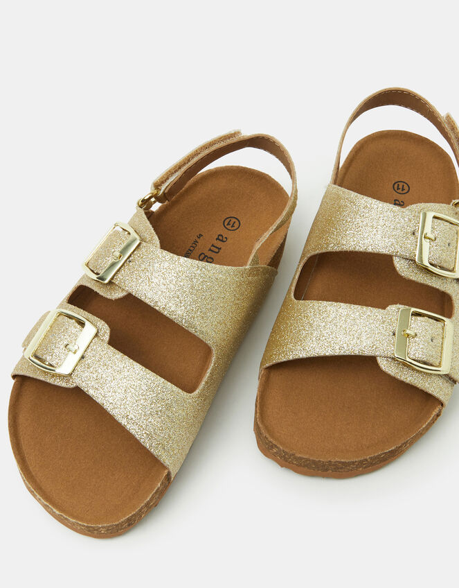 Girls Sparkle Double Strap Sandals, Gold (GOLD), large