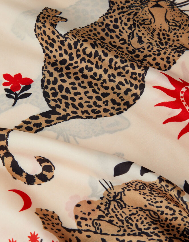 Leopard Print Square Satin Scarf, , large