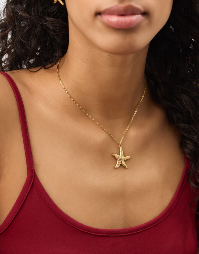 Stainless Steel Starfish Pendant Necklace, , large