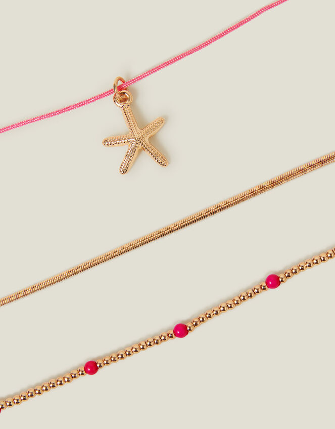 3-Pack Starfish Beaded Anklets, , large