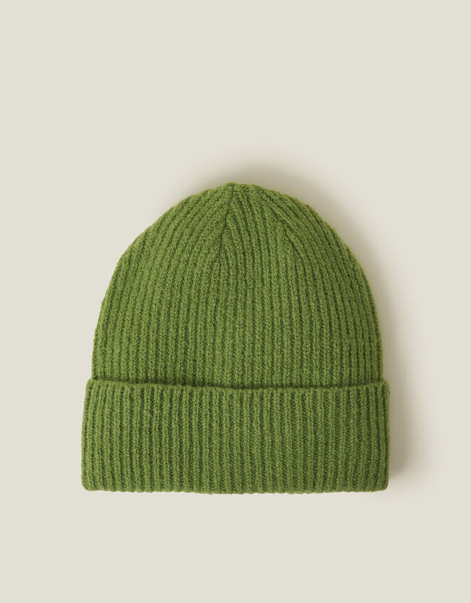 Soho Rib Knit Beanie Hat, Green (GREEN), large