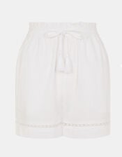 Lace Trim Beach Shorts, White (WHITE), large