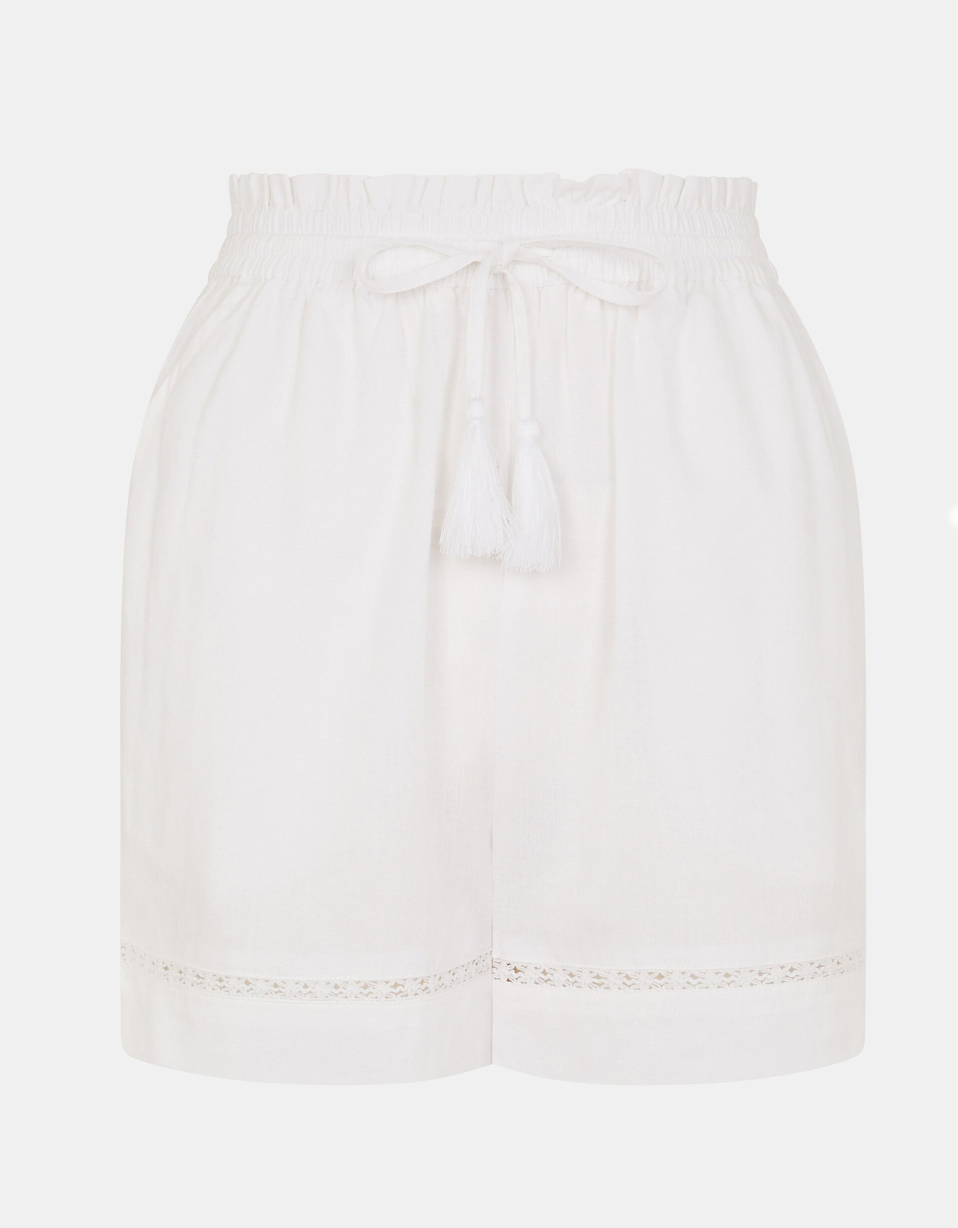 Lace Trim Beach Shorts, White (WHITE), large