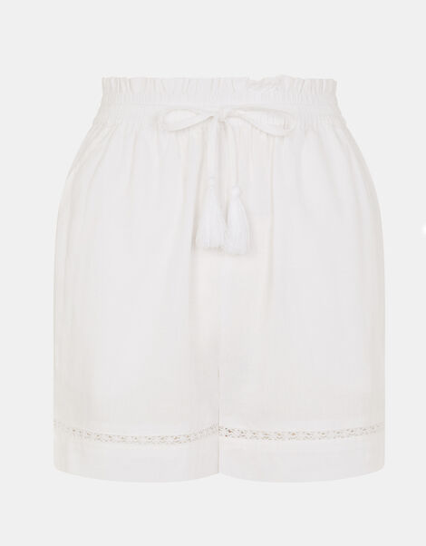 Lace Trim Beach Shorts, White (WHITE), large