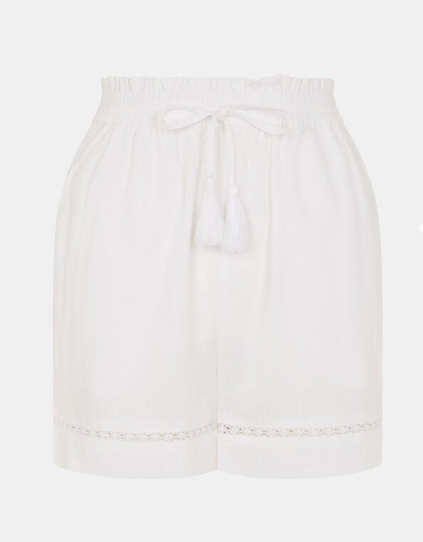 Lace Trim Beach Shorts, White (WHITE), large