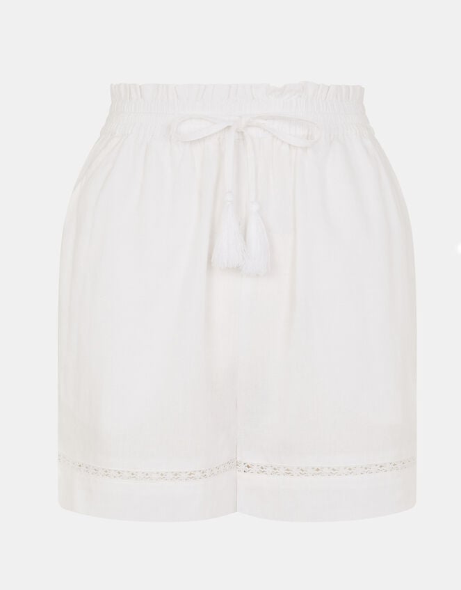 Lace Trim Beach Shorts, White (WHITE), large