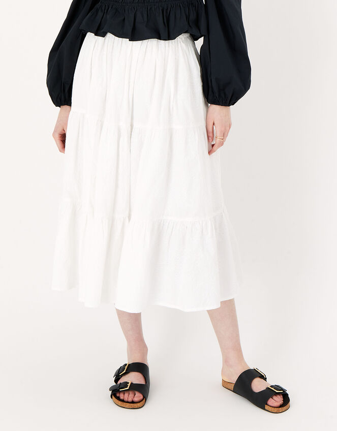 Embroidered Tiered Skirt, White (WHITE), large